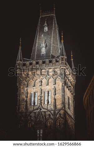 Close up picture of guard tower in Prague city	