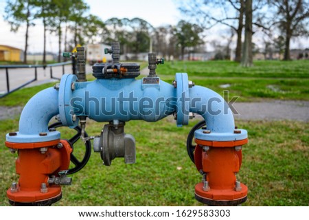 Pipe with meter, double block valves, and bleed valve Royalty-Free Stock Photo #1629583303