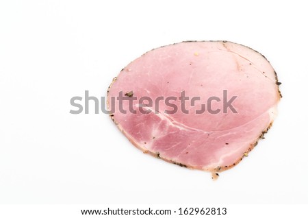 Ham with black pepper on white background