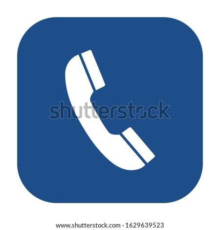 Blue square telephone receiver icon, button on a white background