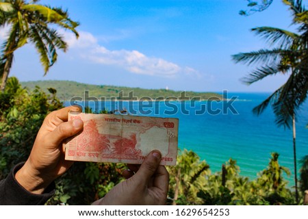 View of North Bay Island of the Andaman and Nicobar Islands as seen on Indian 20 ruppee note.