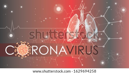 Coronavirus banner for awareness & alert against disease spread, symptoms or precautions. Corona virus design with infected lungs and virus microscopic view background. Respiratory system. Royalty-Free Stock Photo #1629694258