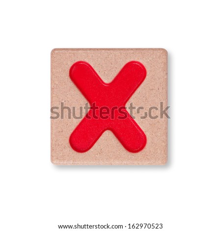Letter X on wooden block isolated on white background