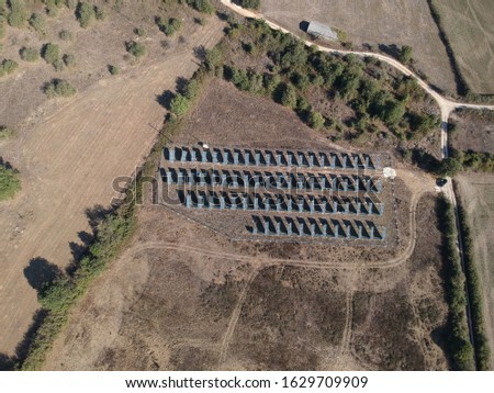 Solar Panels aerial view alternative electric power source solar cells power equipment aerial photo drone photo