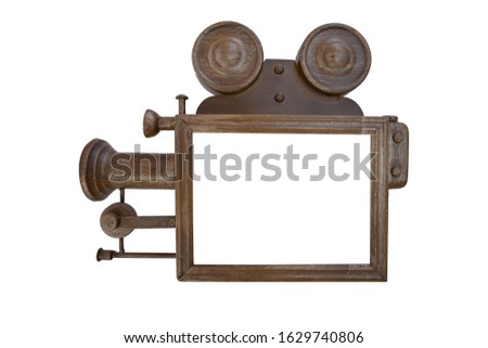 Mock up vintage wooden movie or cinema projector isolated on white background with clipping path