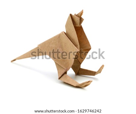 Origami paper kangaroo on white