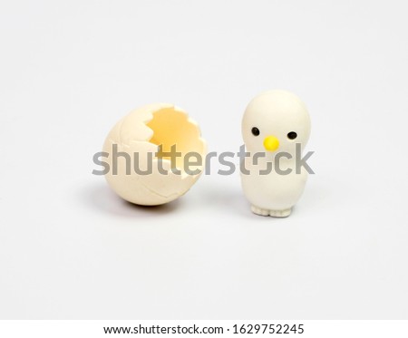 Baby chick toy on white background