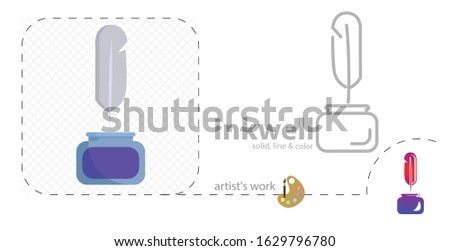 pen and inkwell vector flat illustration, solid, line icon