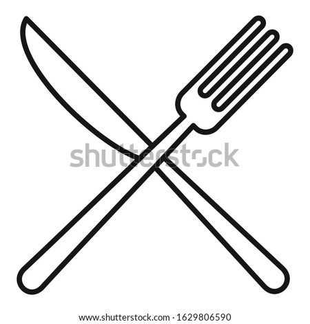 Knife cross fork icon. Outline knife cross fork vector icon for web design isolated on white background