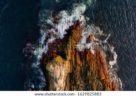 Pemaquid Point coastline captured from above. This aerial shot shows the magnificent and breathtaking wildlife along coast of Maine, USA.