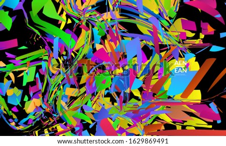 Abstract landing page template with bright colored random small particle explosion. Sport music social media layout. Optical art dynamic background with outer space motion. Futuristic vector.