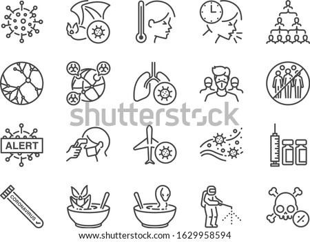 Coronavirus line icon set. Included icons as Wuhan, virus, outbreak, contagious, contagion, infection and more. Royalty-Free Stock Photo #1629958594