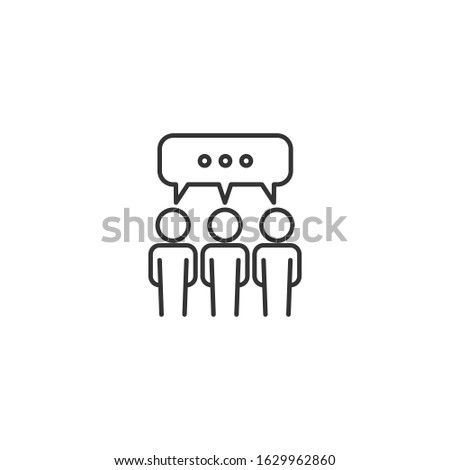 Teamwork discussion line icon with editable stroke. Business concept. Meeting, conversation.. Simple black outline symbol in flat style design. Isolated on white background. Vector illustration.