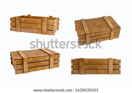 Set of wooden boxes isolated on a white background. Royalty-Free Stock Photo #1630030501