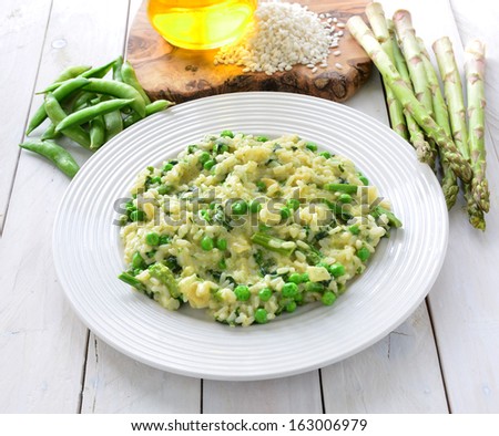 Pea and Asparagus Risotto Royalty-Free Stock Photo #163006979