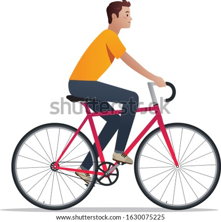 young man riding bike isolated