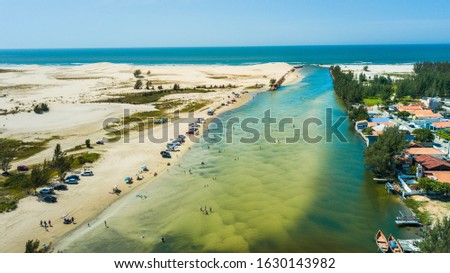 Barra do Camacho - Laguna - SC. Aerial view scenic landscape of Barra do Camacho beach in Laguna - Santa Catarina – Brazil