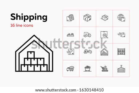 Shipping line icon set. Parcel, ship, airplane. Delivery concept. Can be used for topics like postal service, transportation, logistics