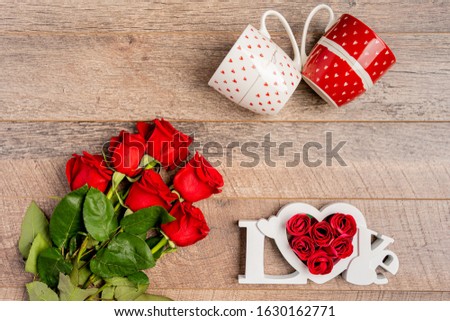 Top view of Valentines day preparation with roses