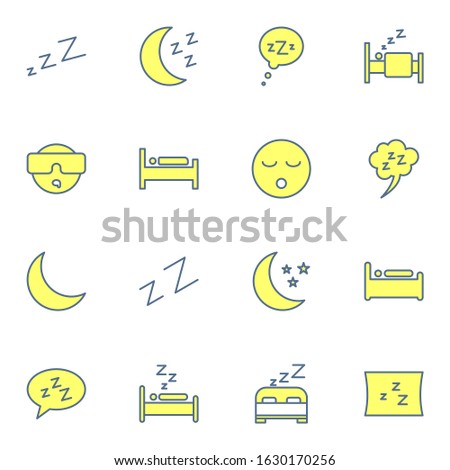 sleep, bedroom icon set. simple  sleeping, rest room, moon colored outline icon sign concept. 