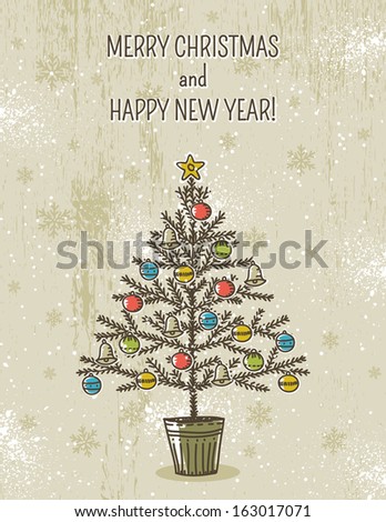 beige background with christmas tree, vector illustration