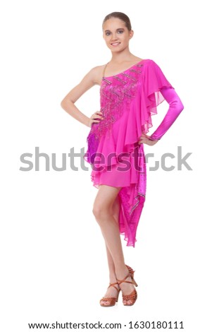 young girl dancer on a white background