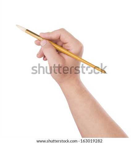 Hand with a brush isolated on white background