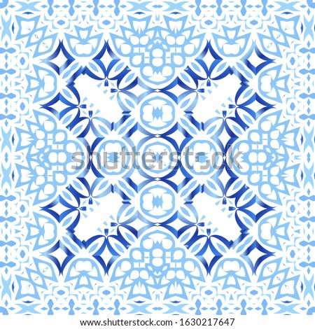 Ornamental azulejo portugal tiles decor. Vector seamless pattern template. Minimal design. Blue gorgeous flower folk print for linens, smartphone cases, scrapbooking, bags or T-shirts.
