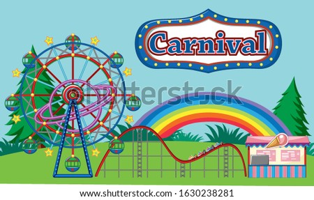 Scene with circus rides in the park illustration
