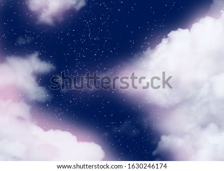 Blue sky with white cloud at night. landscape Blue background.