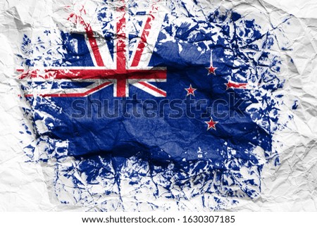 The national flag of the New Zealand
 is painted on crumpled paper. Flag printed on the sheet. Flag image for design on flyers, advertising.