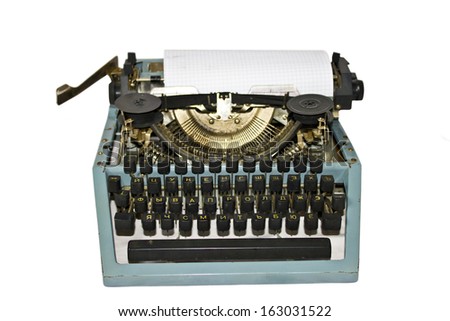 Old writing machine isolated on white
