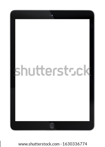 Tablet computer display with blank white screen,  Black Tablet pc isolated on white background. Royalty-Free Stock Photo #1630336774