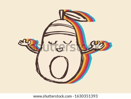 Vector Illustration of Vintage Avocado Fruit with Cute and Rainbow Color
