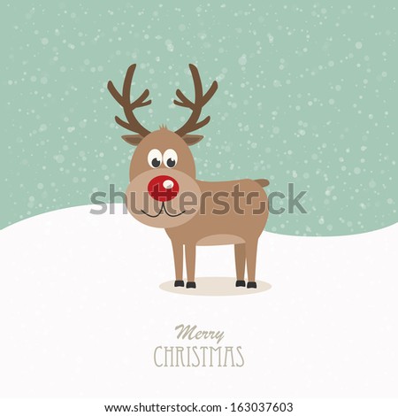 reindeer red nose snowy background