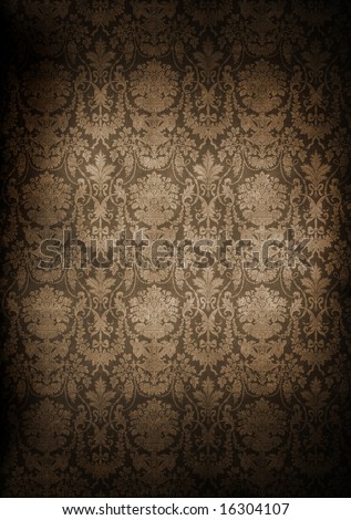 Dark, grungy wall with Victorian wallpaper