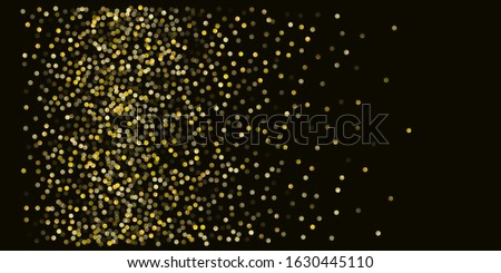 Gold glitter background vector illustration. yellow and brown dust falling down, flying circle Golden confetti elements. Sparkle dots, round tinsel elements celebration backdrop graphic design