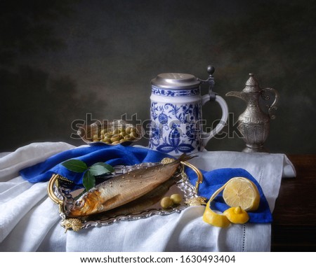 Still life with smoked herring