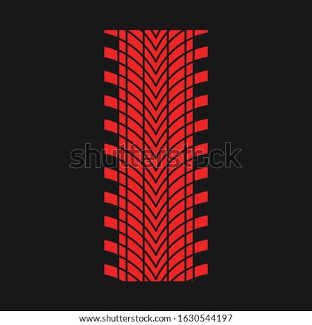 Tire print red RGB color icon. Detailed automobile, motorcycle directional tyre marks. Car wheel trace with thick grooves. Vehicle street tire trail. Isolated vector illustration on black background