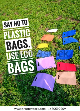 Save Earth with ECO Bags. World Environment Day 5th June on Green Friendly Background. Say No to Plastic. I am ECO Bags. Amazing Colorful Bags. Fabric Shopping Bags.