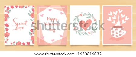 Set Collection of cute pink,Valentine's day card, sale and other flyer templates with lettering. Heart, floral ,love. Typography poster, label, banner design set.  Watercolor background. Trendy
