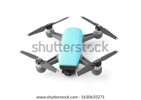 A blue drone isolated on a white background