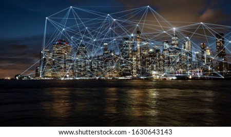 Graphic network connects skyline of New York City at night
