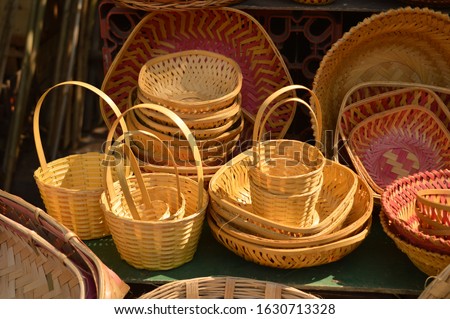 Bamboo basket on the street market.
Pune, Maharashtra, India. Royalty-Free Stock Photo #1630713328