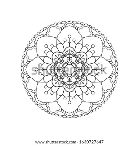 black and white mandala design with geometric lines and ornament curves. 