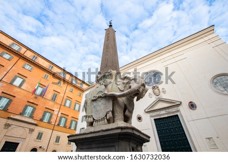Obelisk elephant piazza della minerva by bernini. monument and tourist holidays in rome. View of a monument with an obelisk in Rome Royalty-Free Stock Photo #1630732036