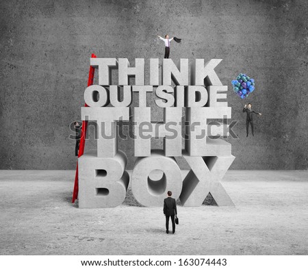 businessman building think outside the box