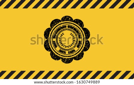 leaf crown icon inside warning sign, black grunge emblem. Vector Illustration. Detailed.