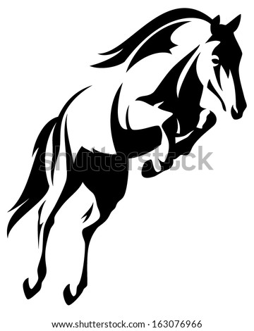 Beautiful jumping horse black and white vector outline