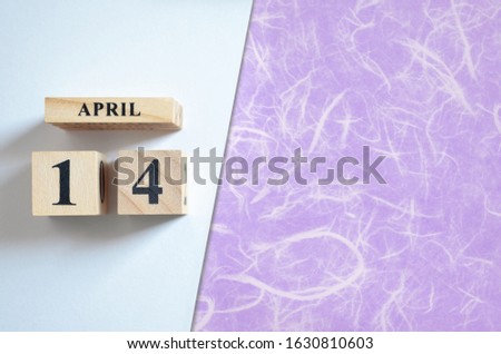April 14, Empty white - violet background.